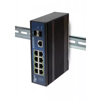ALLNET ALL-SGI8010PDM switch industrial gestionado Layer2+ 10 puertos Gigabit PoE, 7x PoE+ 2x SFP 1x PD, sin ventilador IP40