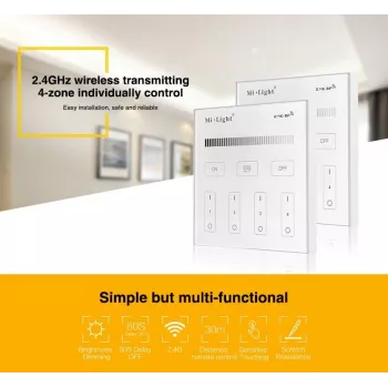 SYNERGY21 T1 MiLight Panel inteligente Mando a distancia táctil de 4 zonas de un solo color