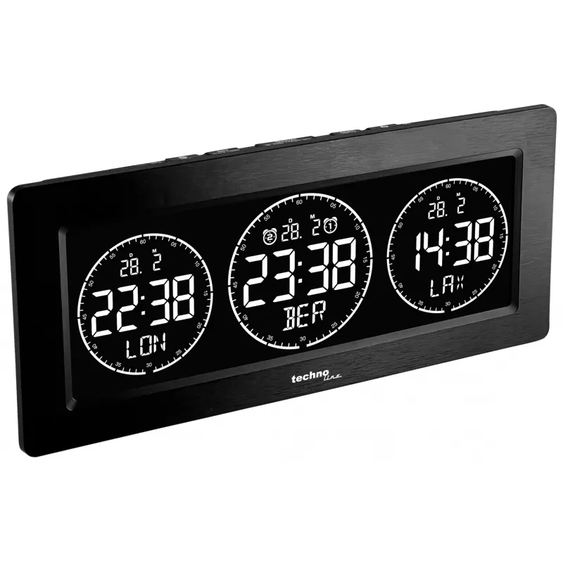 Technoline despertador digital de mesa con indicador de temperatura, fecha, función de repetición - negro
