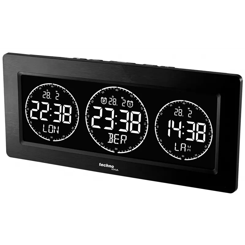 Technoline despertador digital de mesa con indicador de temperatura, fecha, función de repetición - negro