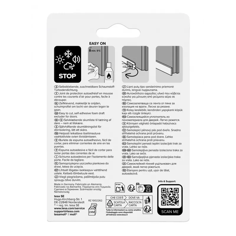 tesamoll UNIVERSAL Cinta de sellado para puertas Blanco 38 mm x 1 m (05422-00100-01)