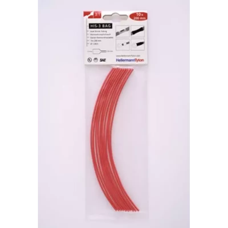 HellermannTyton HIS-3-BAG tubo termorretráctil 3:1 1,5 mm a 0,5 mm rojo 10 unidades