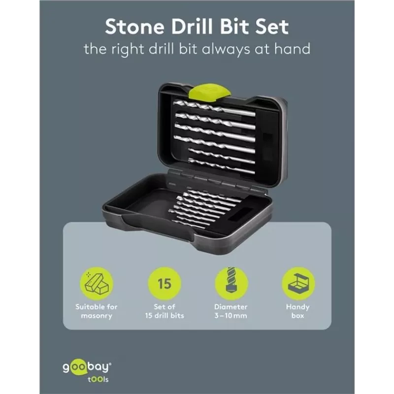 GOOBAY TOOLS set de 15 brocas para piedra de 4-12 mm con punta de carburo de tungsteno en estuche 77849