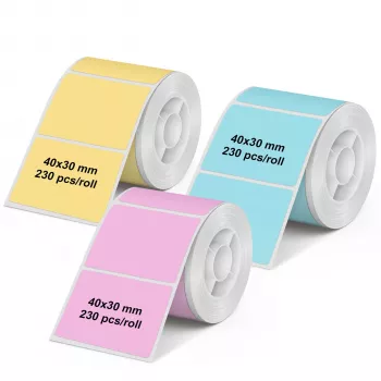 Olympia 6323 Etiquetas térmicas directas universales, 40 x 30 mm, papel, multicolor (rosa, azul, amarillo), 3 rollos