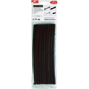 HellermannTyton HIS-3 Set de tubo termorretráctil, 3:1, 6 mm a 2 mm, negro 308-30610