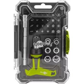 Goobay Set de destornilladores con set de 30 puntas – Set de herramientas de precisión para atornillar, montaje y reparación de electrónica (77841)