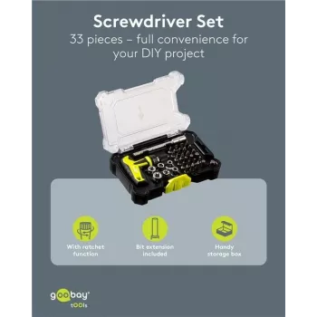 Goobay Set de destornilladores con set de 30 puntas – Set de herramientas de precisión para atornillar, montaje y reparación de electrónica (77841)