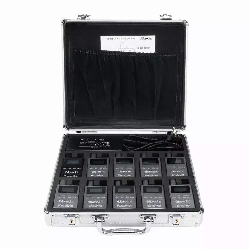 MIDLAND ATT/ATR400 set de sistema Tourguide con 10 receptores, maletín de carga, micrófono de diadema y auriculares 29970.S10