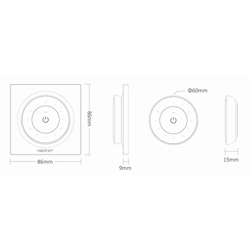 MiBoxer K3-B mando a distancia de rueda giratoria LED blanco dual 2,4GHz, 4 zonas, montaje en pared