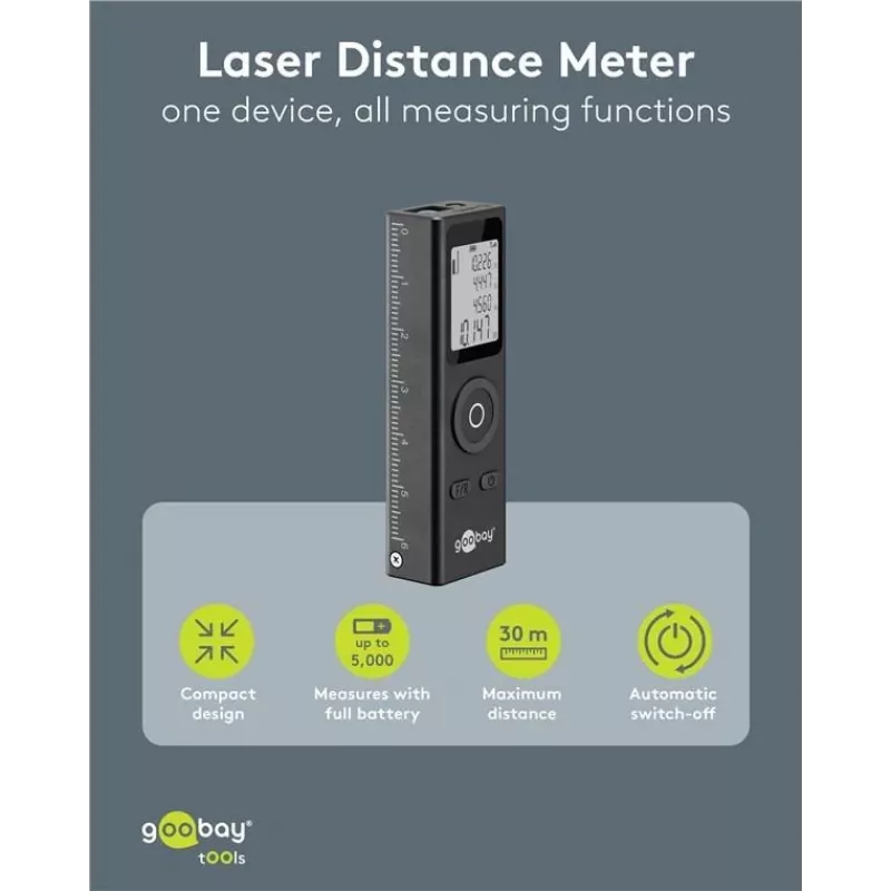 Goobay medidor láser de distancias 30 m de alcance para medición de longitudes (77834)
