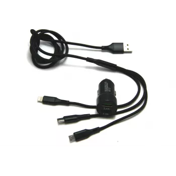 IWH Cargador de coche USB dual 3 en 1 12/24V 3,4A negro (19061)