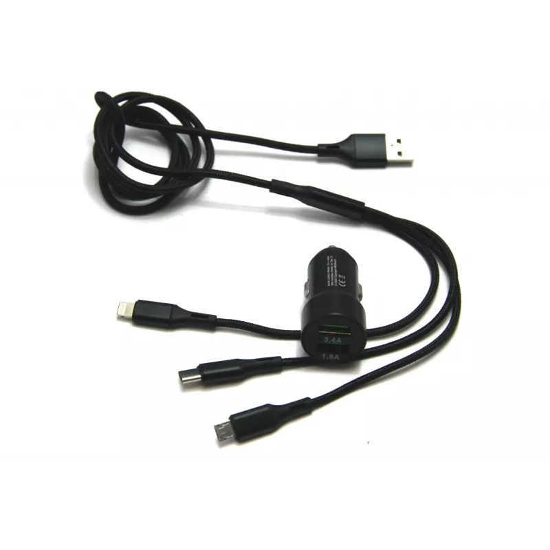 IWH Cargador de coche USB dual 3 en 1 12/24V 3,4A negro (19061)