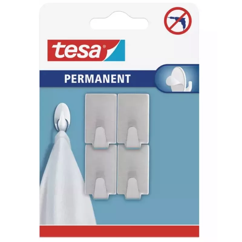 tesa gancho permanente rectangular S metal, cromo, autoadhesivo, 1,5 kg, 1 unidad 66612-00000-00