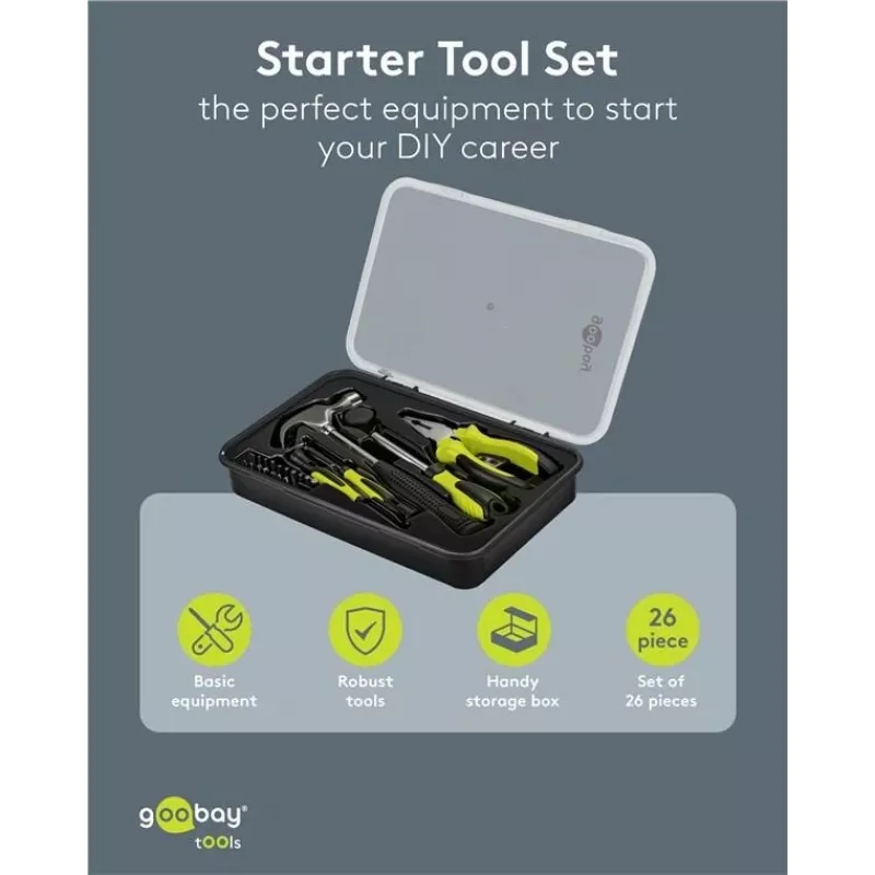 GOOBAY TOOLS 77845 set de herramientas starter de 26 piezas en caja de almacenamiento