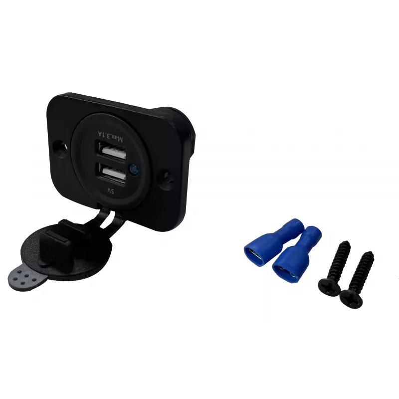 IWH Toma empotrable doble USB 12/24V 2,1A 2x USB-A negra 019006