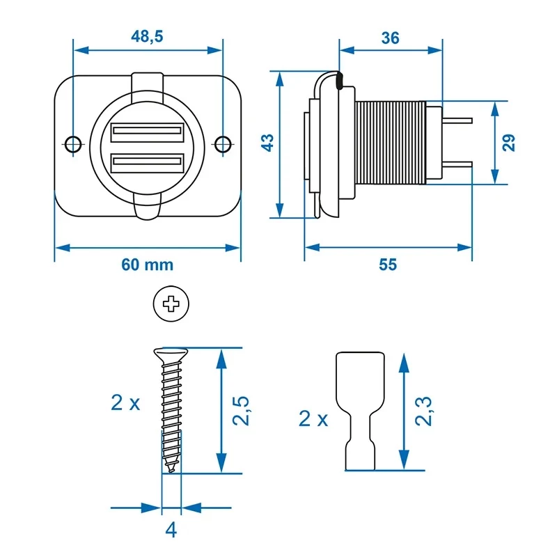 IWH Toma empotrable doble USB 12/24V 2,1A 2x USB-A negra 019006