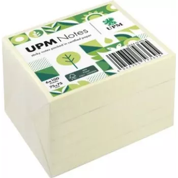 UPM Notes notas adhesivas 5654-01PG-6, 75 x 75 mm, amarillo, 100 hojas por bloc, 6 blocs