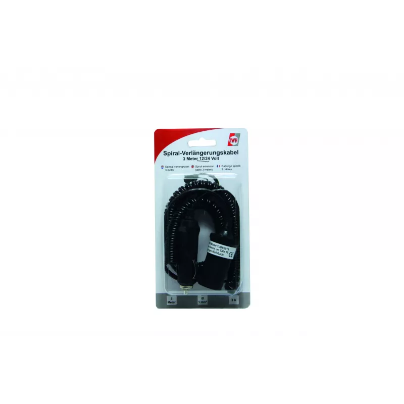 IWH Cable espiral alargador 12/24V 10A 3m conector macho a conector hembra de mechero 019001