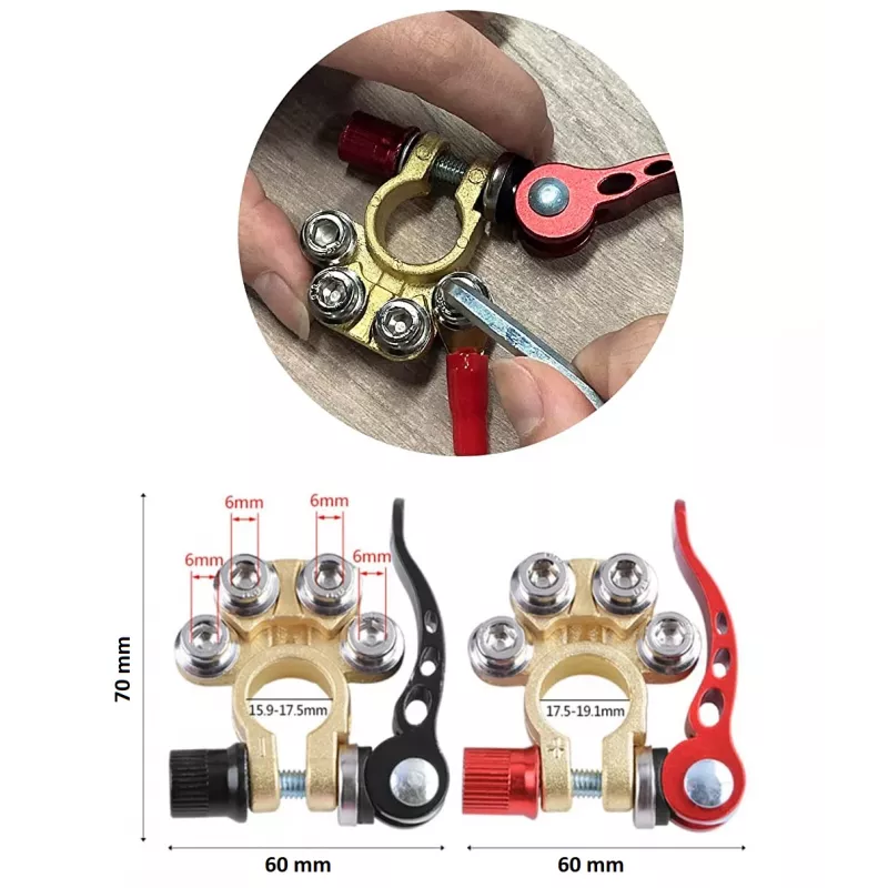 IWH 019056 Conector rápido de batería, pinza de resorte positiva y negativa, cierre rápido, con perno, 1 par