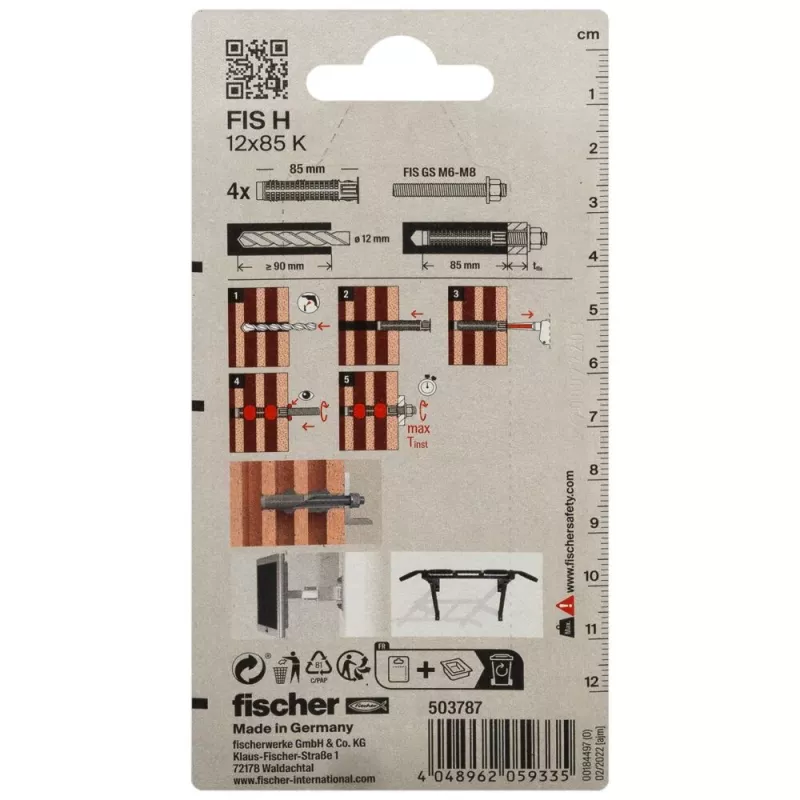 Fischer 503787 FIS H 12 x 85 K K NV casquillo de anclaje por inyección 85 mm 12 mm 1 set