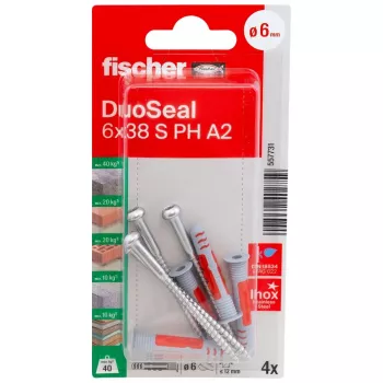 fischer DuoSeal 6 x 38 S PH TX A2 K NV set de tacos (4 uds.) 557731