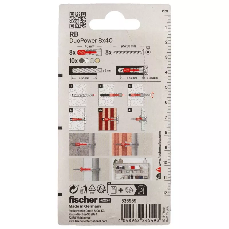 Fischer 535959 DuoPower 8 x 40 RB K NV set de montaje 40 mm 8 mm 1 set