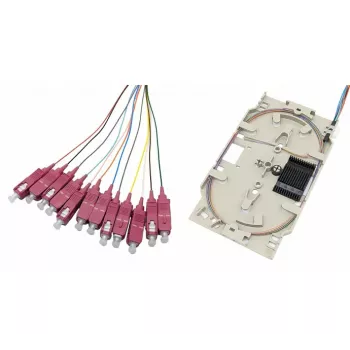 Tecline Casete de empalme de fibra óptica con 12x pigtails OM4, SC/UPC, 2,0 m, codificados por colores, 12 uds. 20500026