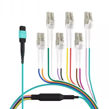 EFB MTP a LC 12 fibras OM3 LSZH cable de conexión fan-out Aqua, 7,5 m MTPF12LCOM3-7,5