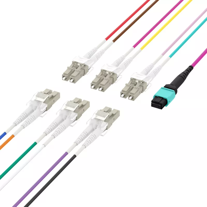 EFB MTP a LC 12 fibras OM3 LSZH cable de conexión fan-out Aqua, 7,5 m MTPF12LCOM3-7,5