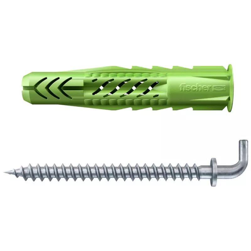 Fischer 532701 UX Green 10 x 60 R WH K NV Set de tacos universales con tornillo y gancho en L, 10 mm x 60 mm, 1 set