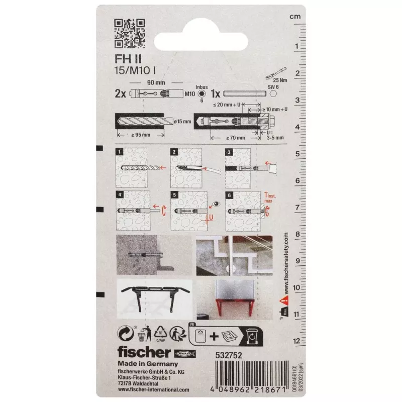 Fischer FH II 15/M10 I K NV Anclaje de alto rendimiento, 1 set (532752)