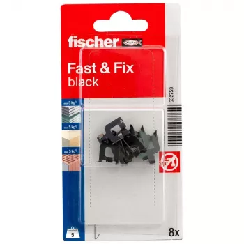 fischer Fast & Fix Gancho de pared K NV negro (1 set) – autoadhesivo, sin taladrar, reutilizable