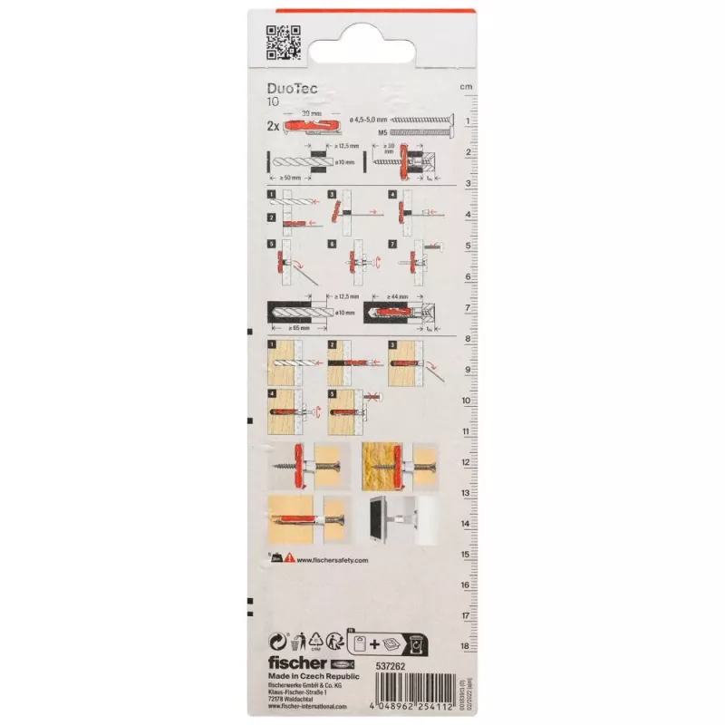 Fischer DuoTec 10 K NV taco para huecos 50 mm con tornillo, 1 set 537262