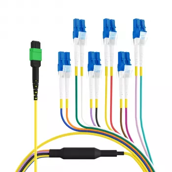 EFB Elektronik cable troncal MPO-PLUS/APC(F) a LC, OS2 monomodo, 12 fibras, polaridad Type B, LSZH amarillo, 1 m MPOF12LCOS2-1