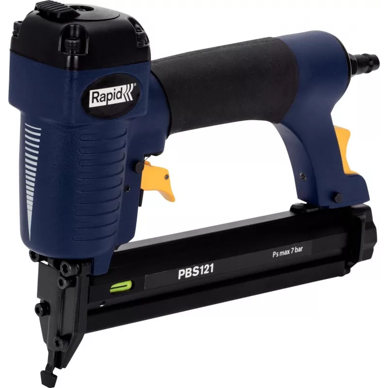 RAPID TOOLS Clavadora y grapadora neumática PBS121 azul/amarillo con maletín para grapas tipo 606 (12-30 mm) y clavos tipo 8 5000053