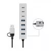 LogiLink Hub USB 3.0, 7 puertos, 4x USB-A 3x USB-C, carcasa de aluminio