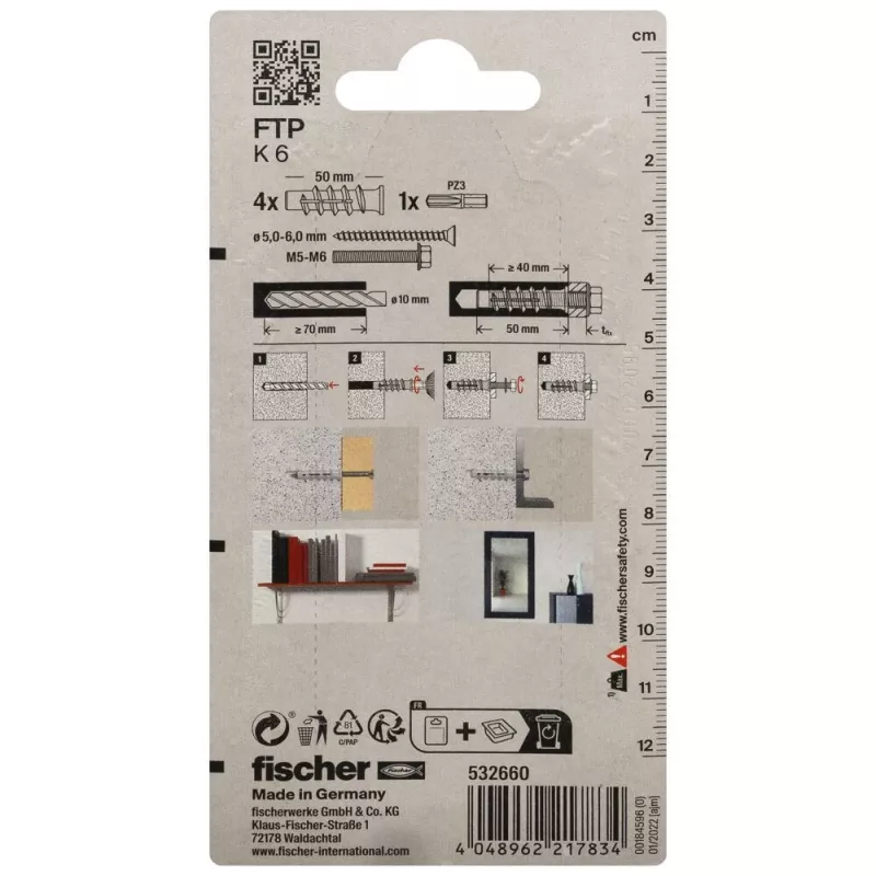 Fischer FTP K 6 K NV anclaje para hormigón celular 50 mm, nailon, 1 ud. 532660