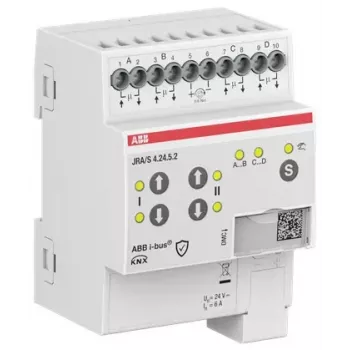 ABB JRA/S4.24.5.2 actuador KNX para persianas/estores, 4 canales, 24V AC/DC, funcionamiento manual, carril DIN 2CDG110298R0011