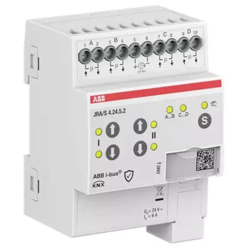ABB JRA/S4.24.5.2 actuador KNX para persianas/estores, 4 canales, 24V AC/DC, funcionamiento manual, carril DIN 2CDG110298R0011