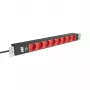 PDU para rack de 19 pulgadas 1U EFB Elektronik EK631CD.1V2, 8 salidas CEE 7/3 rojas, entrada IEC C14, protección contra sobrecargas 10 A, negro