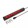 PDU para rack de 19 pulgadas 1U EFB Elektronik EK631CD.1V2, 8 salidas CEE 7/3 rojas, entrada IEC C14, protección contra sobrecargas 10 A, negro