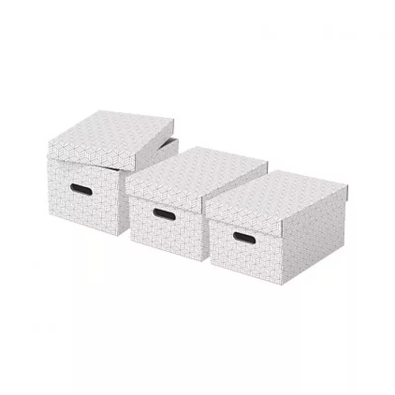Caja de almacenamiento LEITZ 628282 Home Medium, set de 3 piezas, blanco, 100% cartón ondulado reciclado, tapa extraíble, apilable