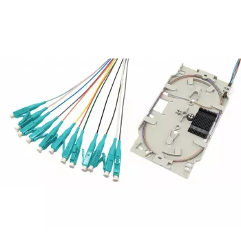 Casete de empalme de fibra óptica Tecline con 12x pigtails OM3 LC/UPC, 2,0 m, multicolor, pack de 12 20500030