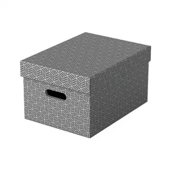 Esselte Caja de almacenamiento Home M, 17,5 L, 26,5 x 36,5 x 20,5 cm, pack de 3, Blanco/Gris (628283)