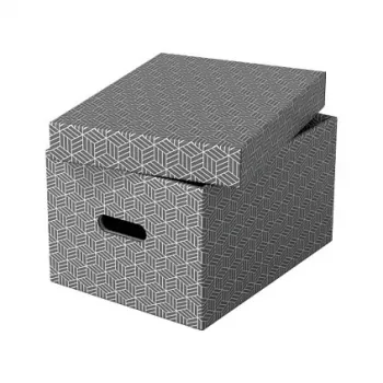 Esselte Caja de almacenamiento Home M, 17,5 L, 26,5 x 36,5 x 20,5 cm, pack de 3, Blanco/Gris (628283)