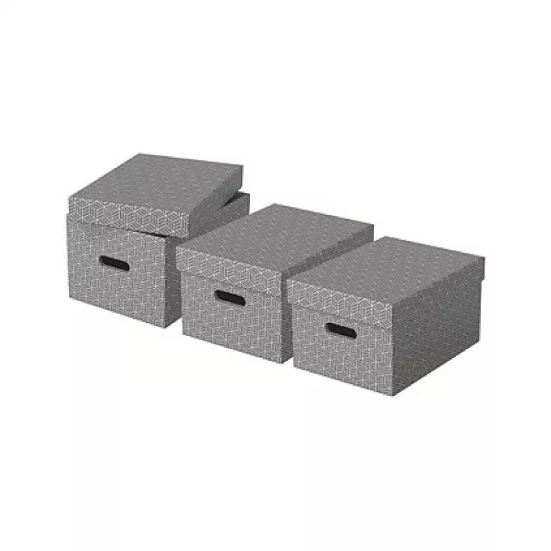Esselte Home Caja de almacenaje M, 17,5 L, 26,5 x 36,5 x 20,5 cm, pack de 3, blanco/gris (628283)