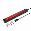EFB ELEKTRONIK EK631CF.1V2 PDU para rack 19 inch 1U, 8 tomas CEE 7/5 (tipo E) rojas, entrada IEC C14, protección contra sobrecarga 10A, negro