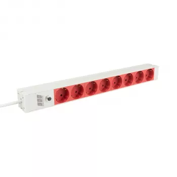 EFB Elektronik EK631CD.1GRV2 regleta de enchufes para rack de 19 pulgadas 1U, 8x tomas CEE 7/3 rojas, entrada IEC C14, protección de sobrecarga 10A, gris