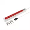 EFB Elektronik EK631CD.1GRV2 regleta de enchufes para rack de 19 pulgadas 1U, 8x tomas CEE 7/3 rojas, entrada IEC C14, protección de sobrecarga 10A, gris