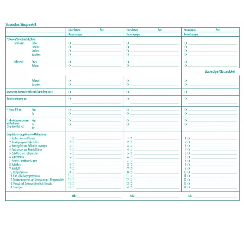 BOI Formularios de análisis de caídas/registro, 50 hojas (9206-00389)